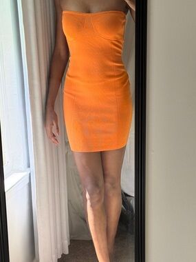 Strapless Orange Bodycon Mini Dress